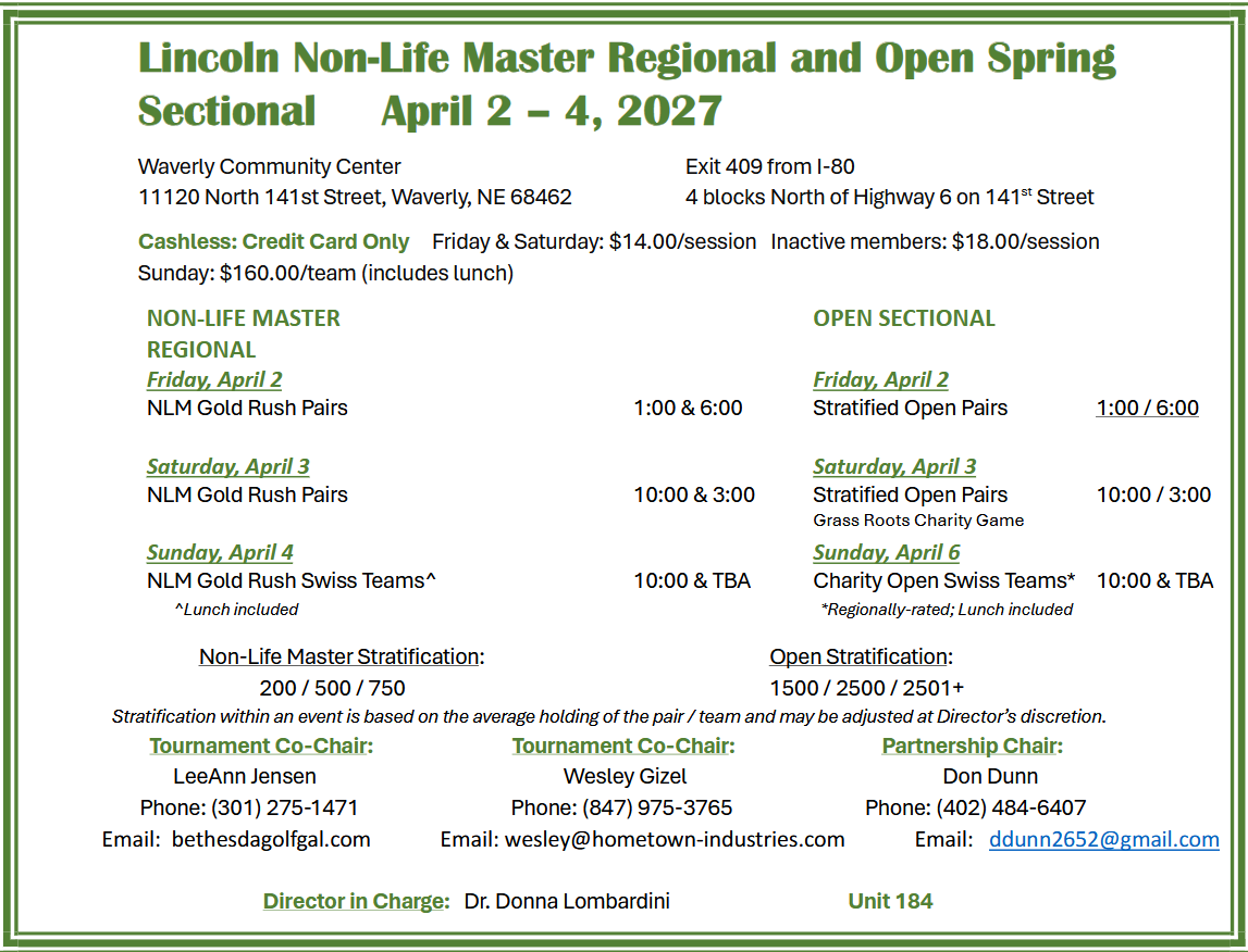 Lincoln Regional & Open Sectional flyer — April 2–4, 2027